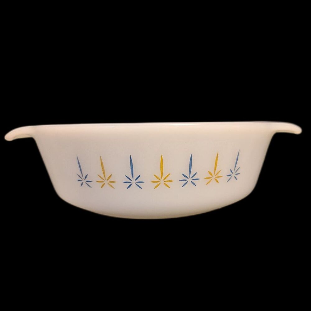 Candle Glow 1Qt Anchor Hocking Casserole Dish White Milk Glass Blue Yellow 436